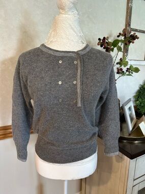 Helen Harper size small Gray Crewneck Sweater with Asymmetrical Button Placket